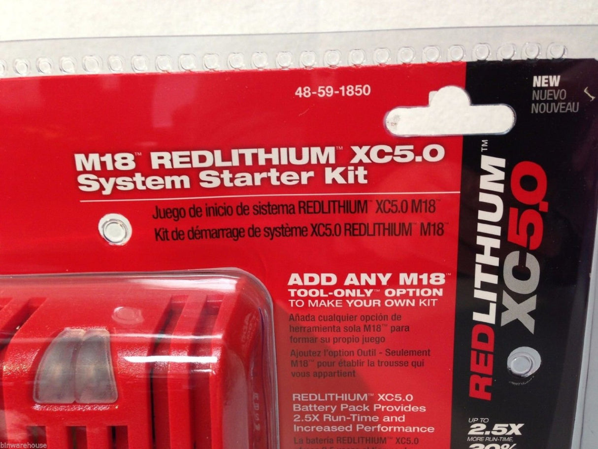 Milwaukee 48-59-1850 M18 RED Lithium Xc 5.0ah Battery Charger System Starter Kit