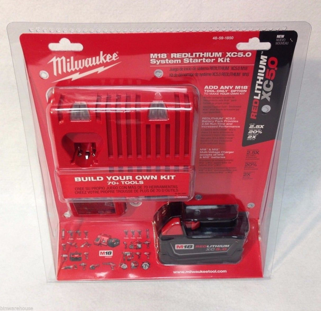 Milwaukee 48-59-1850 M18 RED Lithium Xc 5.0ah Battery Charger System Starter Kit