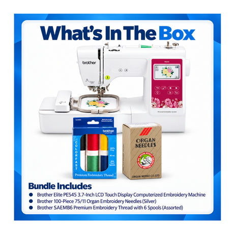 Brother Elite PE545 3.7-Inch LCD Computerized Embroidery Machine Bundle with Needles and Thread - 10