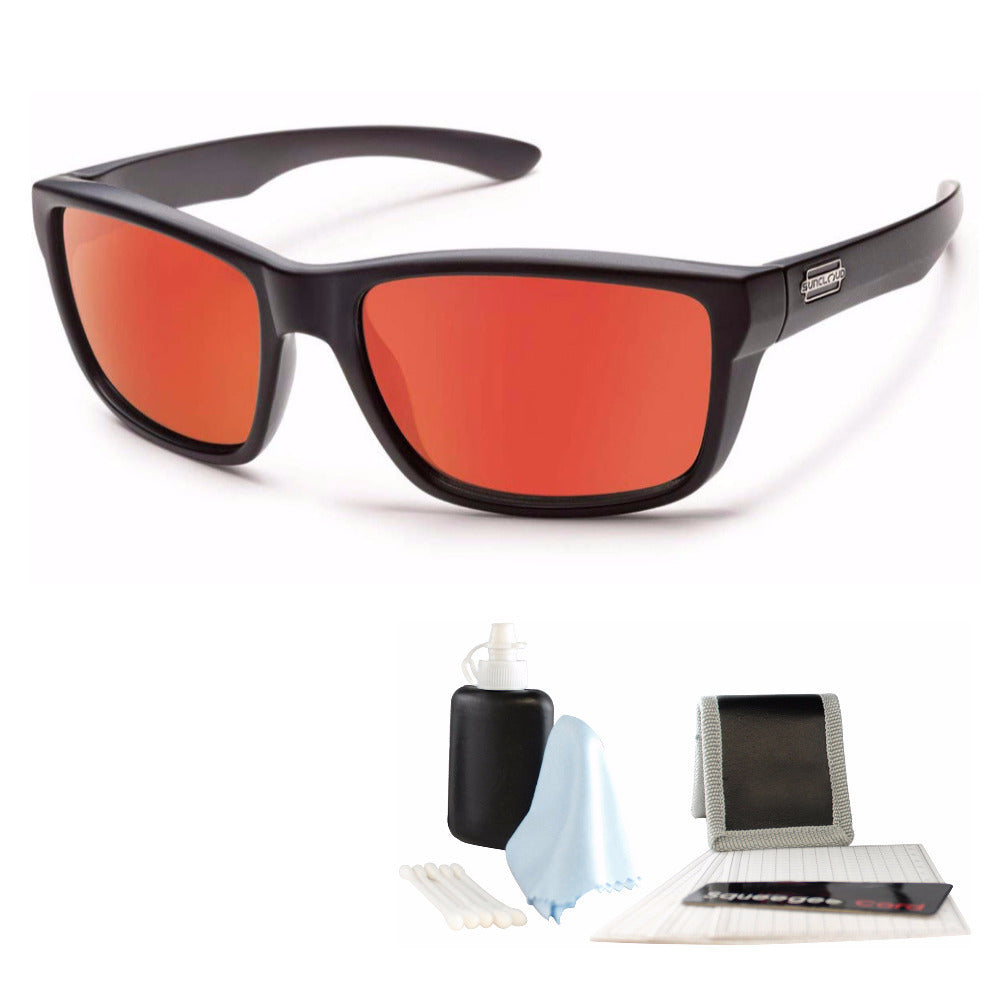 Suncloud Mayor Polarized Sunglasses (Black Frame/Red Lens) and Cleaning Kit