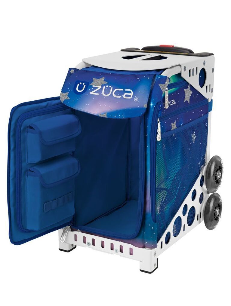 Zuca Aurora Sport Insert Bag and White Frame with Flashing Wheels