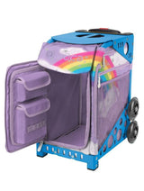 Zuca Unicorn Sport Insert Bag and Blue Frame with Flashing Wheels
