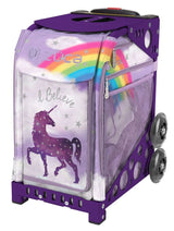 Zuca Unicorn Sport Insert Bag and Purple Frame with Flashing Wheels