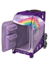 Zuca Unicorn Sport Insert Bag and Purple Frame with Flashing Wheels