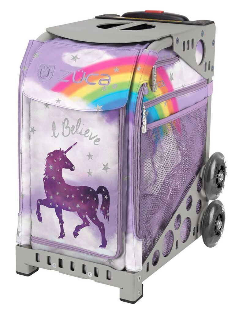 Zuca Unicorn Sport Insert Bag and Gray Frame with Flashing Wheels