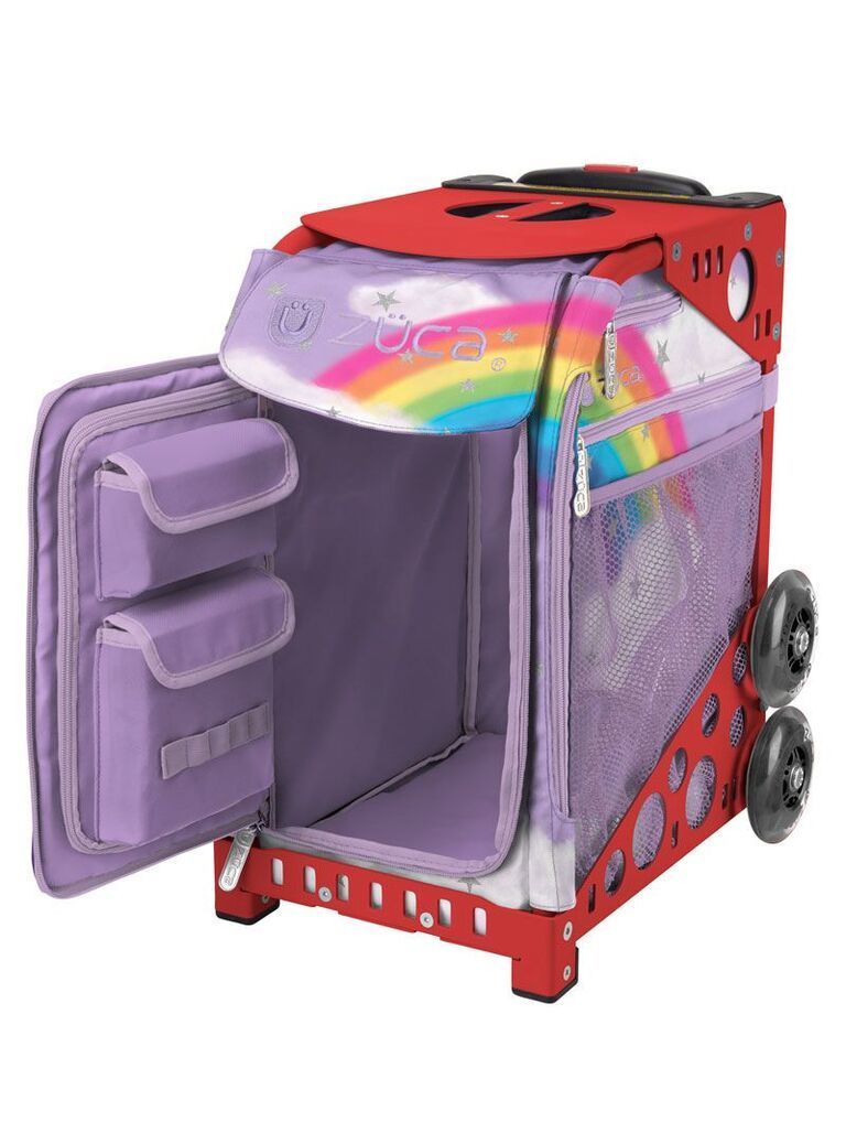 Zuca Unicorn Sport Insert Bag and Red Frame with Flashing Wheels