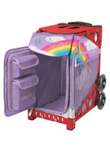 Zuca Unicorn Sport Insert Bag and Red Frame with Flashing Wheels