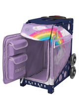 Zuca Unicorn Sport Insert Bag and Navy Blue Frame with Flashing Wheels