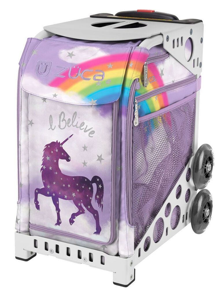 Zuca Unicorn Sport Insert Bag and White Frame with Flashing Wheels