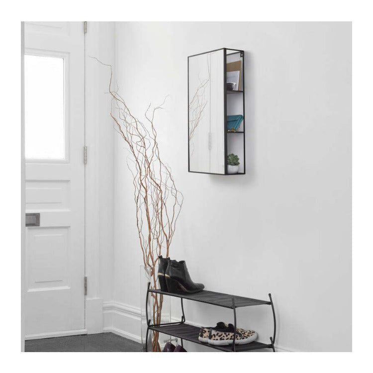Umbra Cubiko Rust-Resistant Wall Mirror and Built-In Storage Unit (Black, 40 lb Capacity)