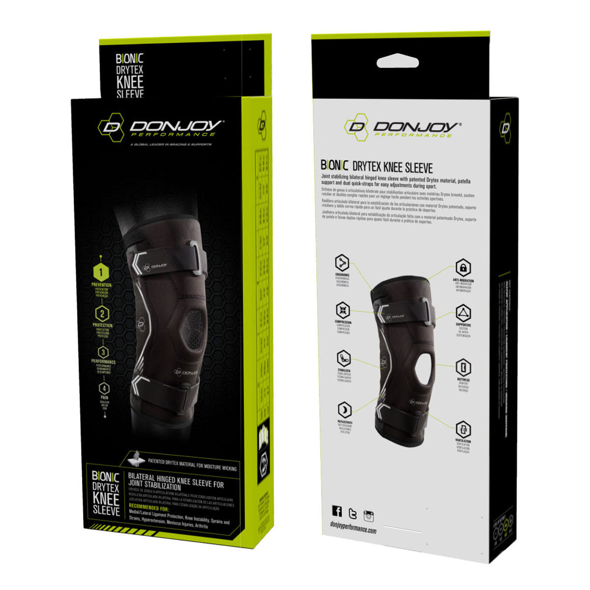 DonJoy Performance Bionic Drytex Knee Sleeve (Large, Black, 2-Pack)