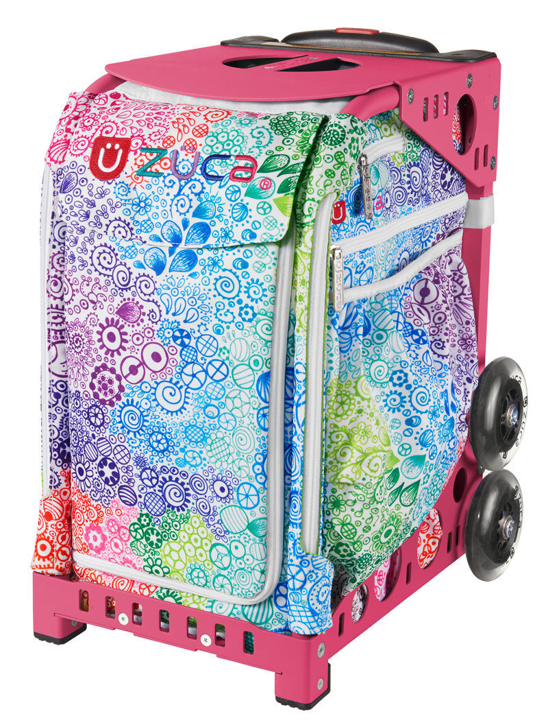Zuca Rainbow Color Explosion Sport Insert Bag & Pink Frame with Flashing Wheels