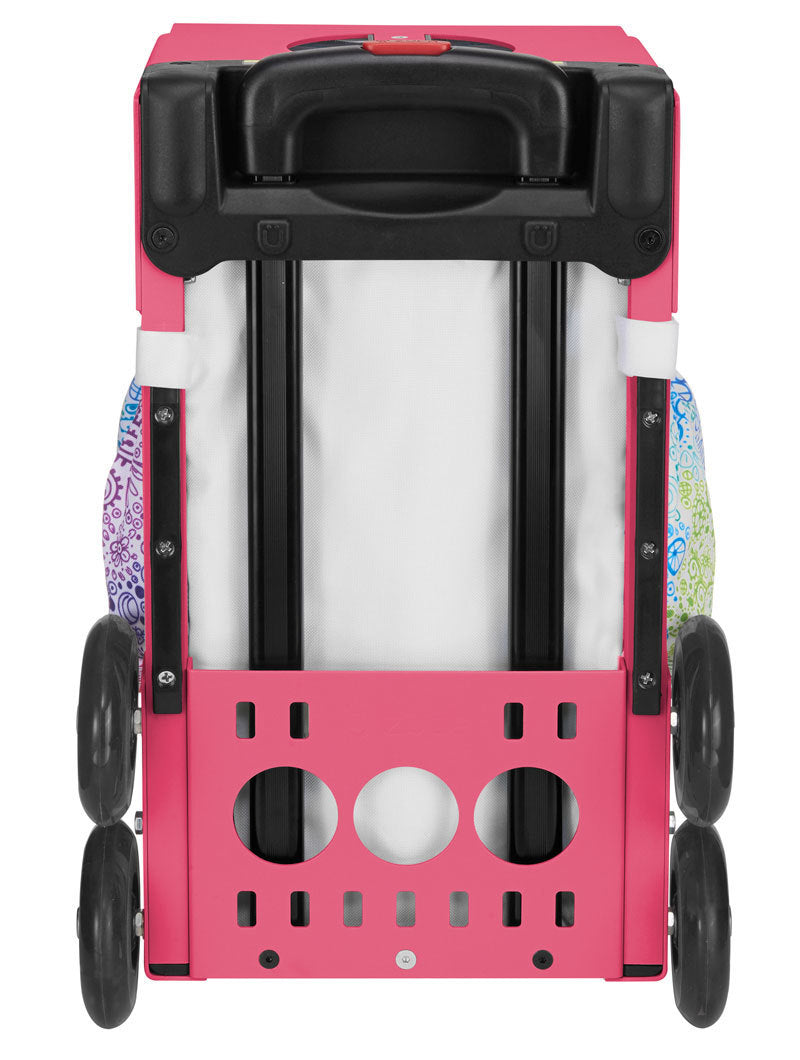 Zuca Rainbow Color Explosion Sport Insert Bag & Pink Frame with Flashing Wheels