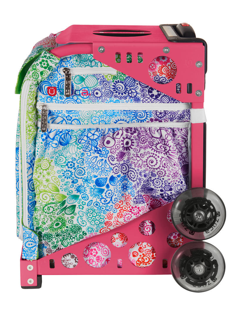 Zuca Rainbow Color Explosion Sport Insert Bag & Pink Frame with Flashing Wheels
