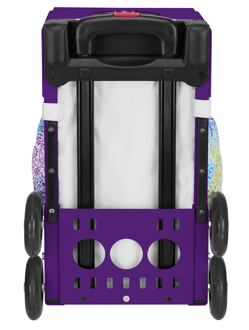 Zuca Rainbow Color Explosion Sport Insert Bag & Purple Frame w/ Flashing Wheels