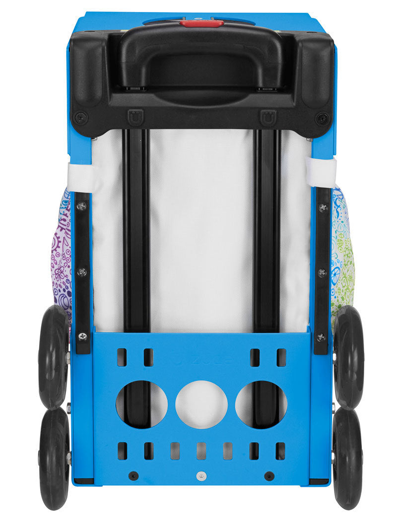 Zuca Rainbow Color Explosion Sport Insert Bag & Blue Frame with Flashing Wheels