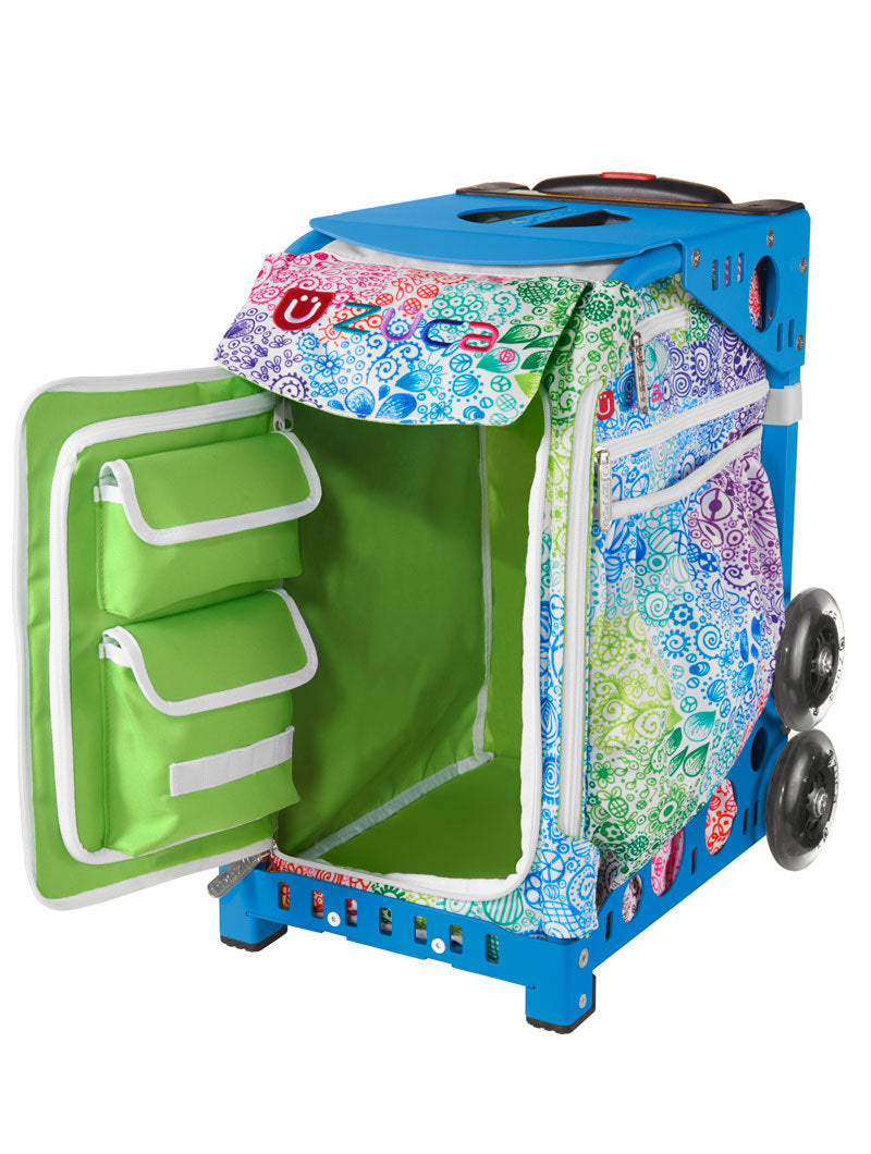 Zuca Rainbow Color Explosion Sport Insert Bag & Blue Frame with Flashing Wheels