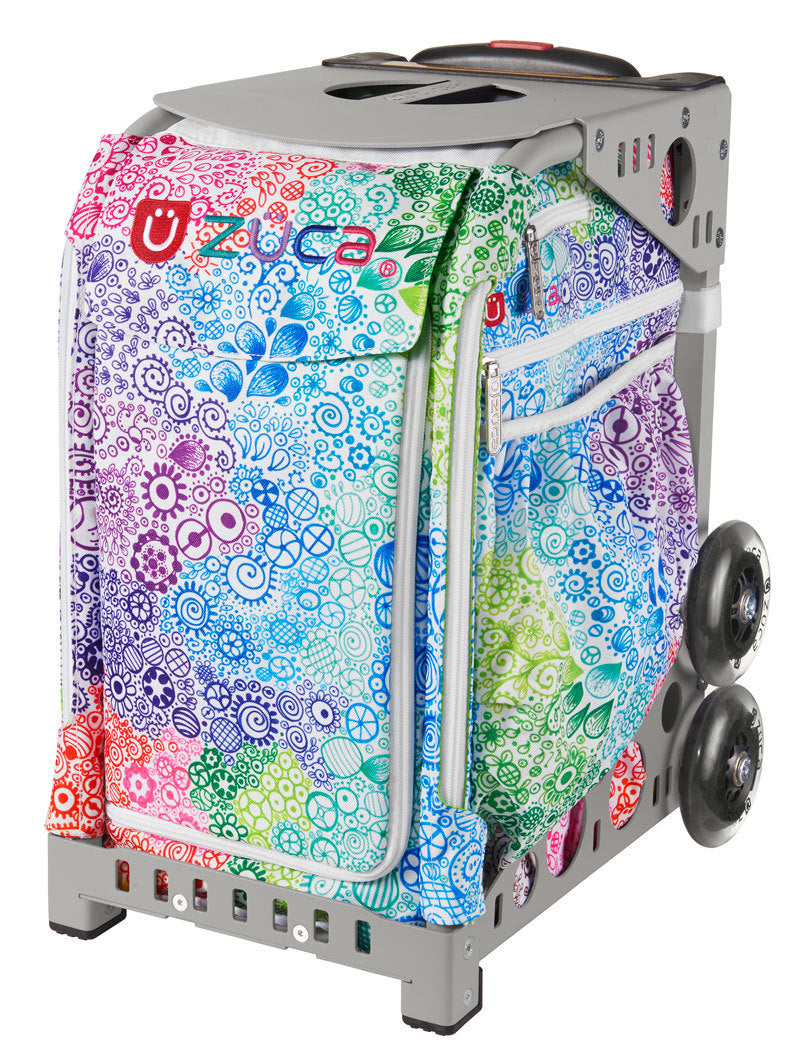 Zuca Rainbow Color Explosion Sport Insert Bag & Gray Frame with Flashing Wheels