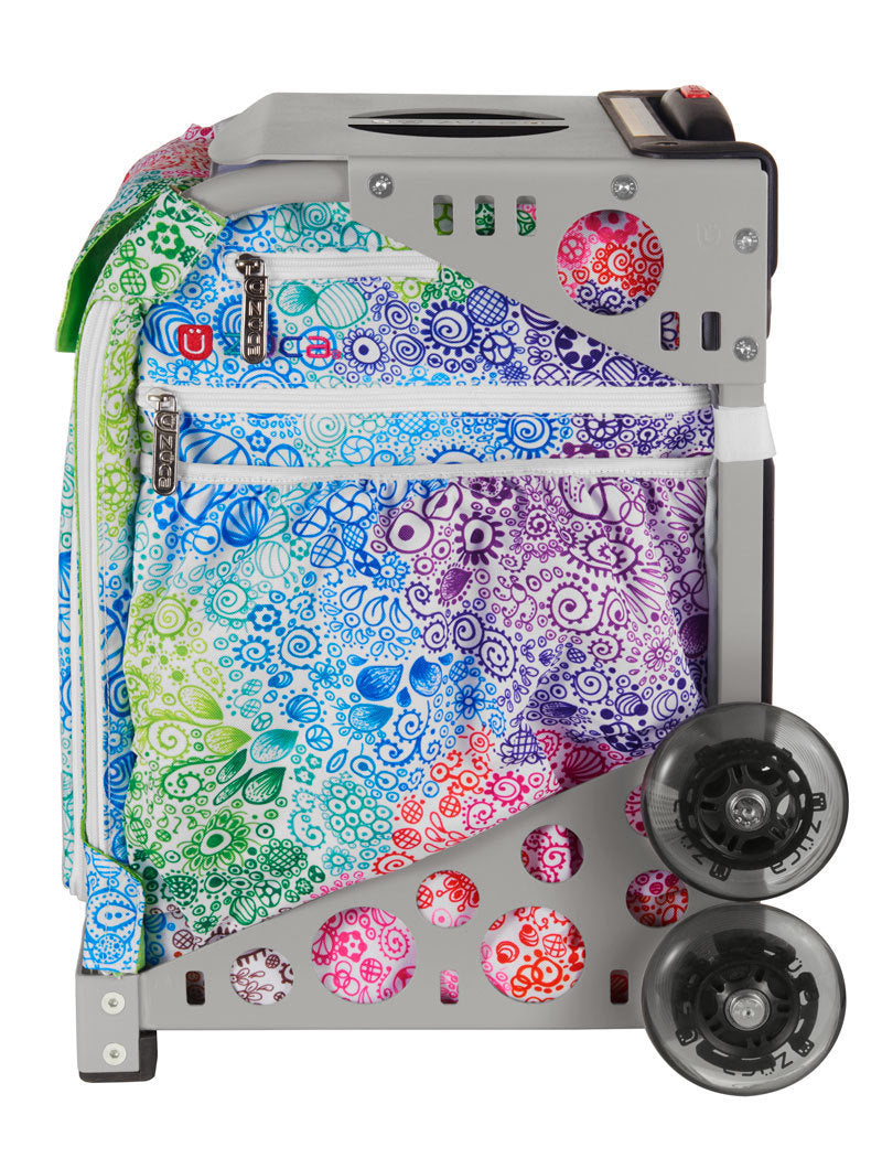 Zuca Rainbow Color Explosion Sport Insert Bag & Gray Frame with Flashing Wheels