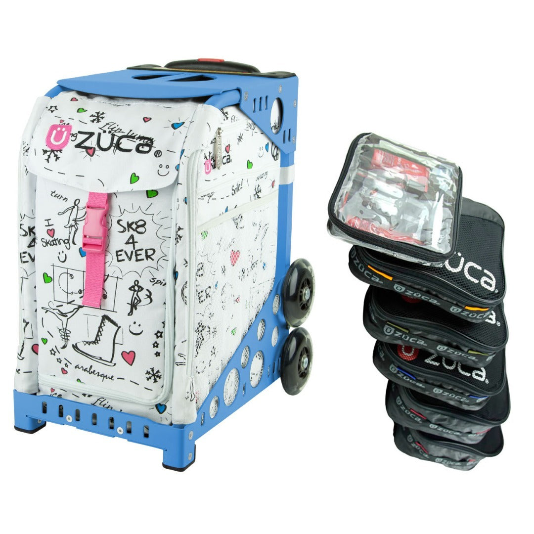 Zuca SK8 Sport Insert Bag with Blue Frame and Organization Packing Pouch Set