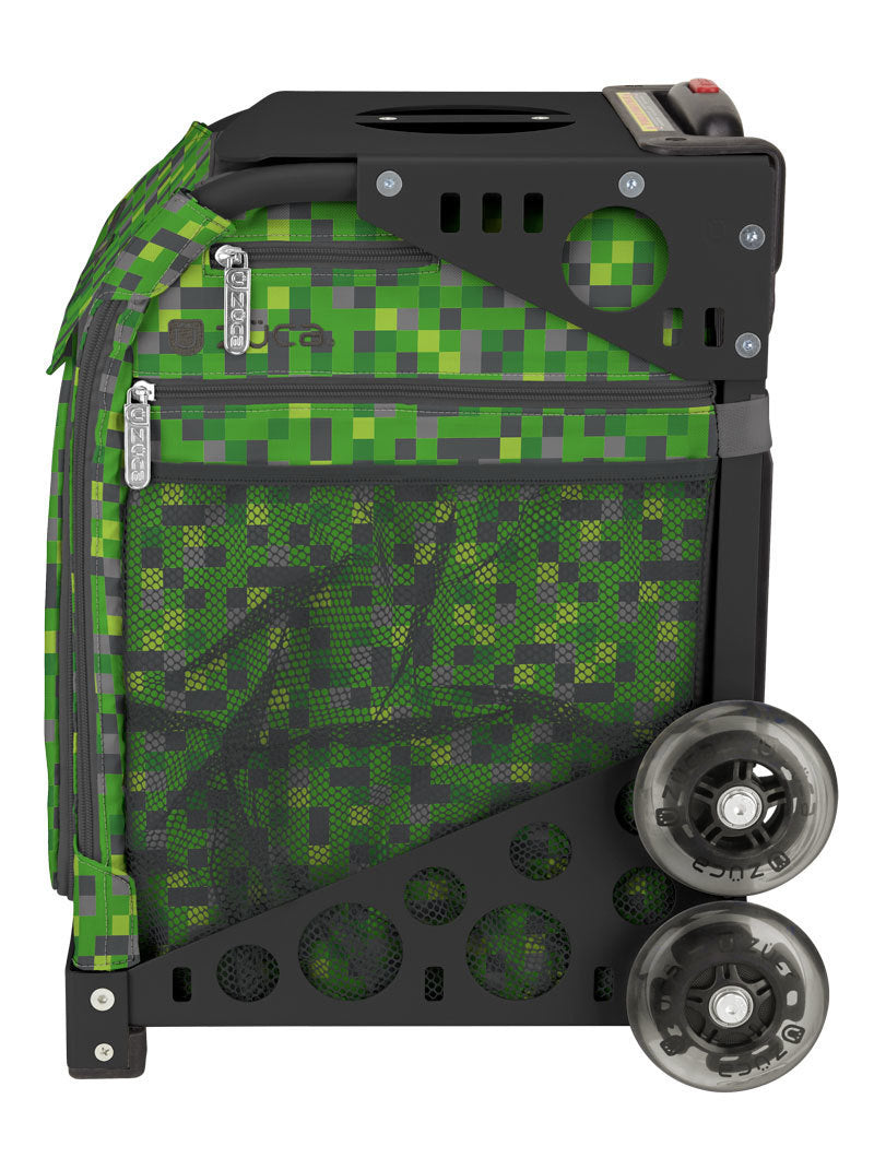 Zuca Green Screen Camo Sport Insert Bag and Black Frame with Flashing Wheels