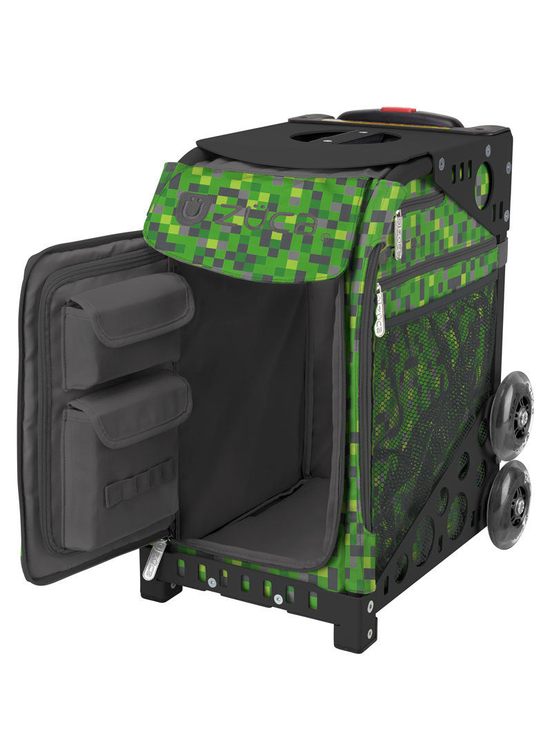 Zuca Green Screen Camo Sport Insert Bag and Black Frame with Flashing Wheels