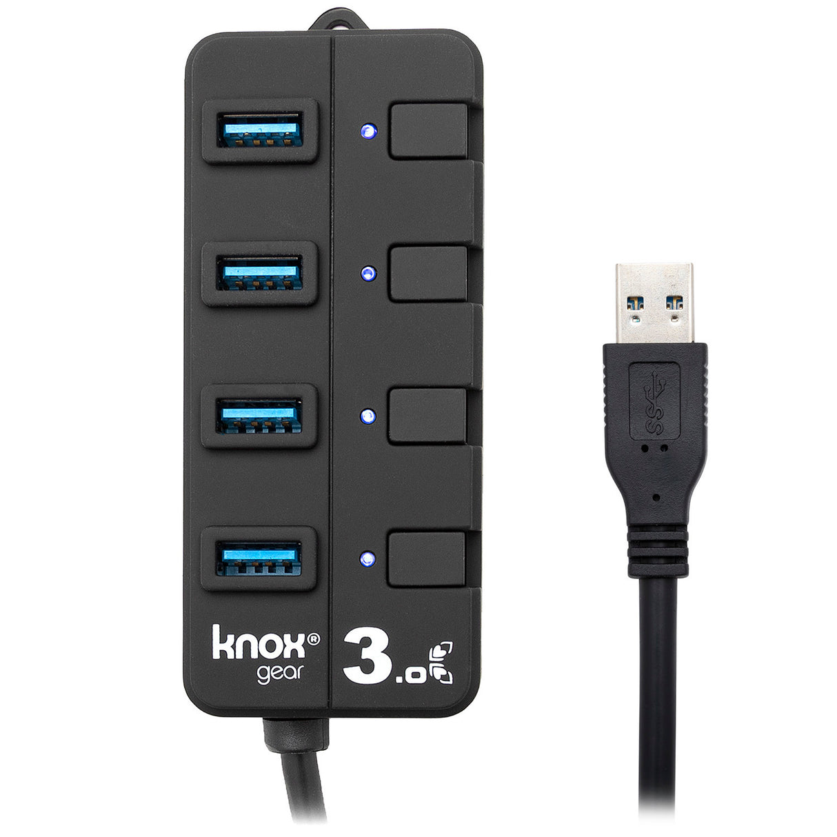Knox Gear 4 Port 3.0 USB Hub with Individual Switches and LED Lights