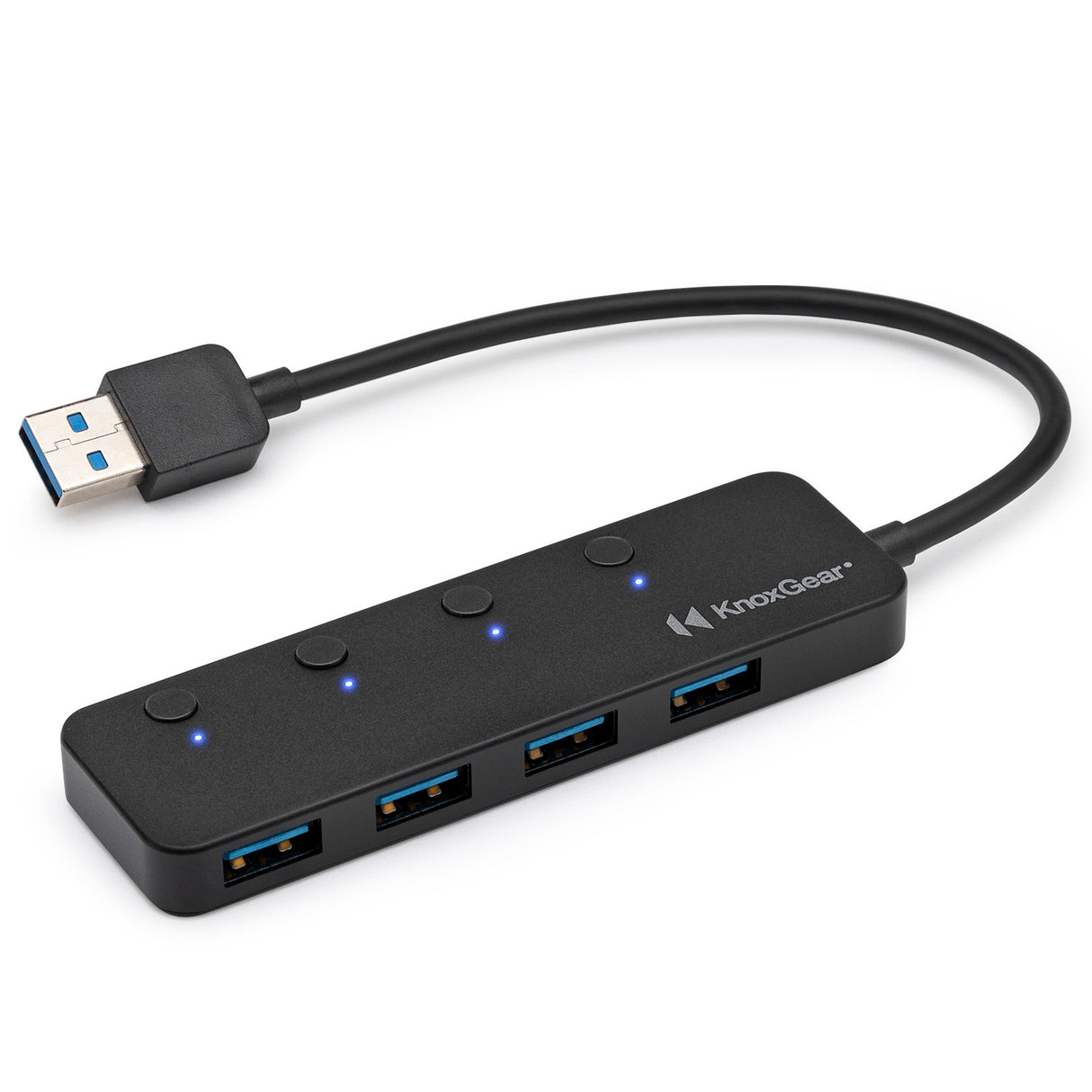 Knox Gear USB 3.0 Hub - 4 Port USB Hub 3.0 - Powered USB Hub for Mac Laptop, PC, PS4, Xbox, TV