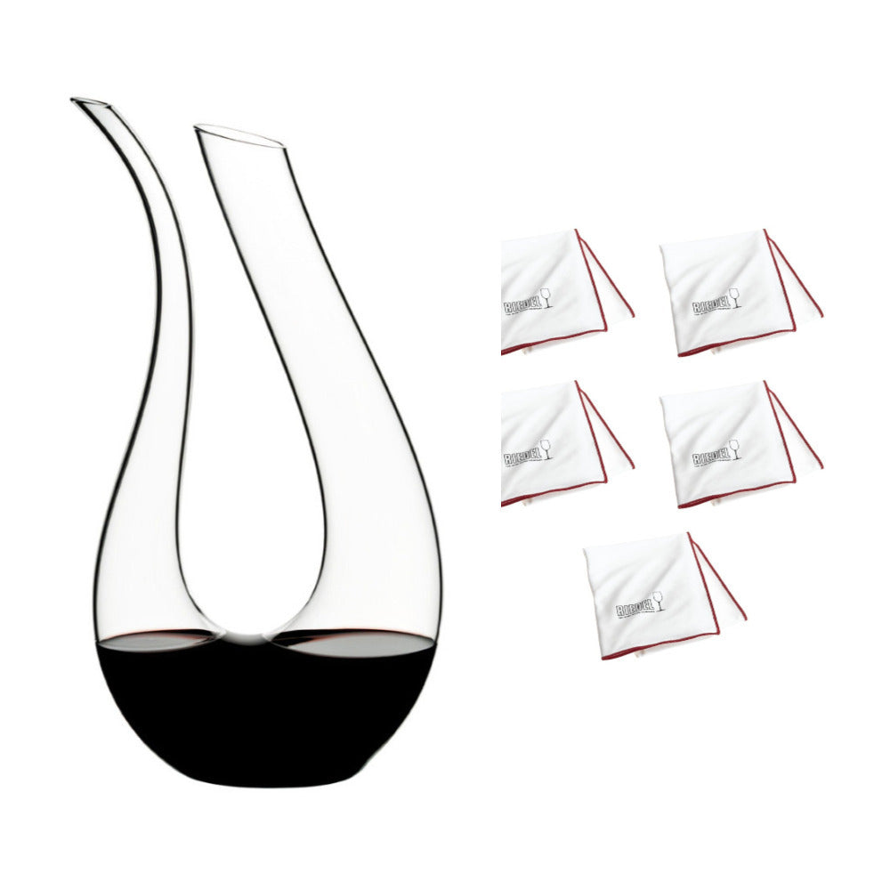 Riedel Amadeo Decanter with 5 Large Microfiber Polishing Cloths Bundle