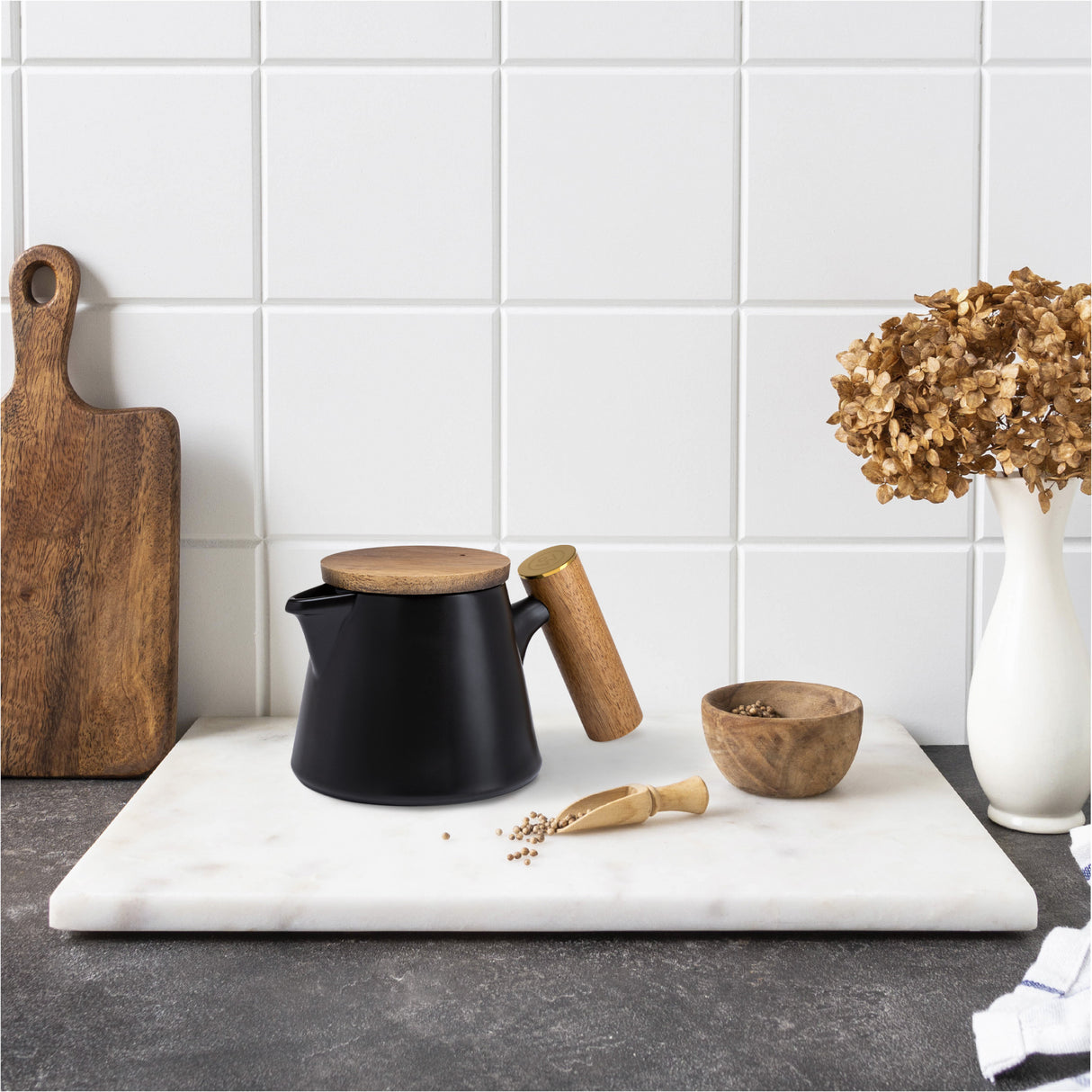 ChefWave Artisan Series Ceramic Tea Pot with Infuser and Two Mugs