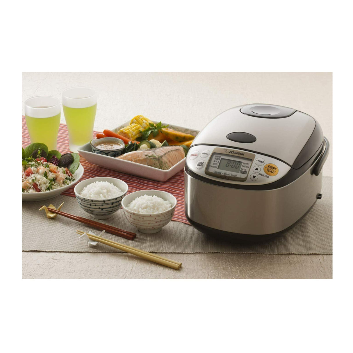Zojirushi Micom Rice Cooker (5.5-Cup/ Stainless Brown) with Bowl and Spoon
