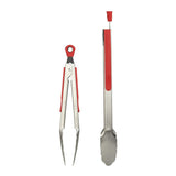 Home Basics Stainless Steel with Silicone Handle Tongs Set (2-Pack, Red)