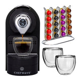 ChefWave Espresso Machine for Nespresso (Black), Capsule Holder and Cups Bundle