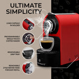 ChefWave Espresso Machine (Red) with Capsule Holder, Cups and Milk Frother