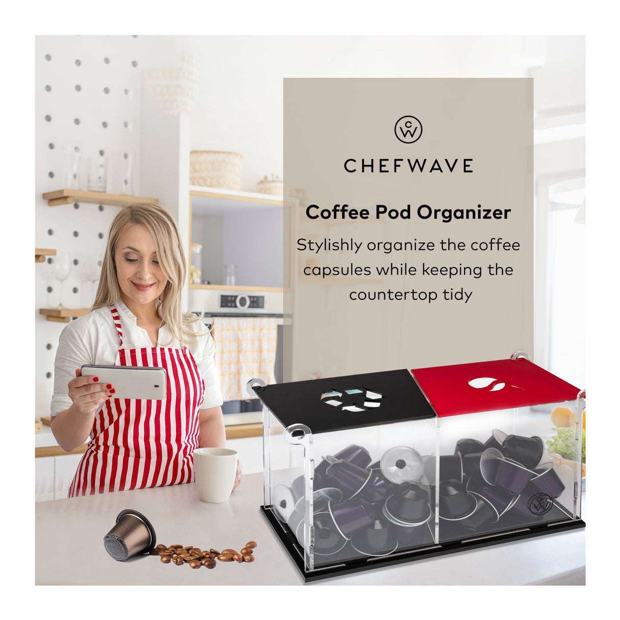 ChefWave Coffee Pod Organizer with Recyclable Section - Holder for Nespresso and Keurig Capsules