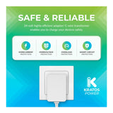 Kratos Power 24 Volt Transformer C-Wire Adapter (White) with Adapter Clips