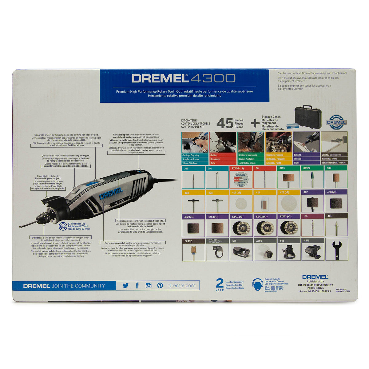 Dremel 4300-5/40 High Performance Rotary Tool Kit with LED Light- 5 Attachments