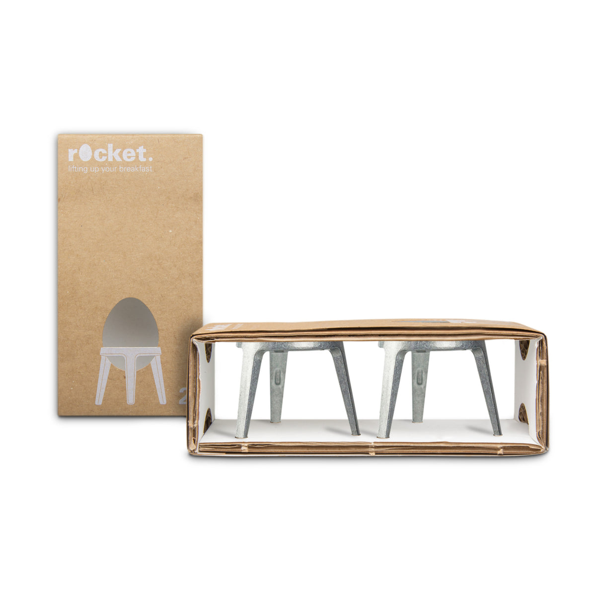 Brainstream Rocket Tripod Egg Cup Gift Set (2-Piece, Silver)