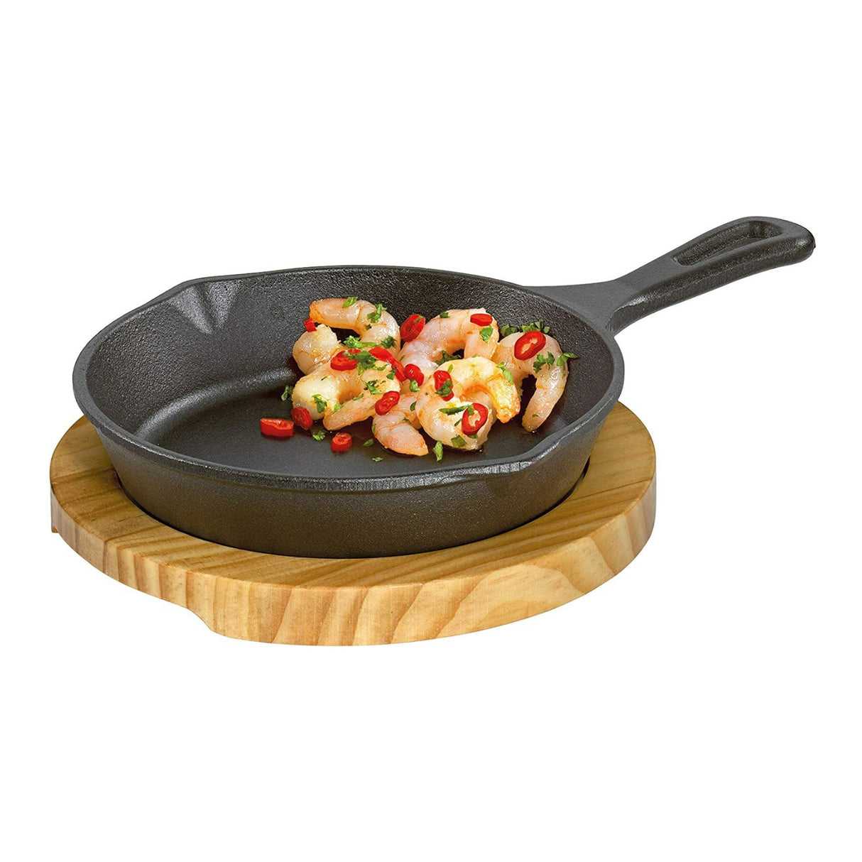 Kchenprofi Serving Pan Round (Black) With Wooden Board (3 pack)