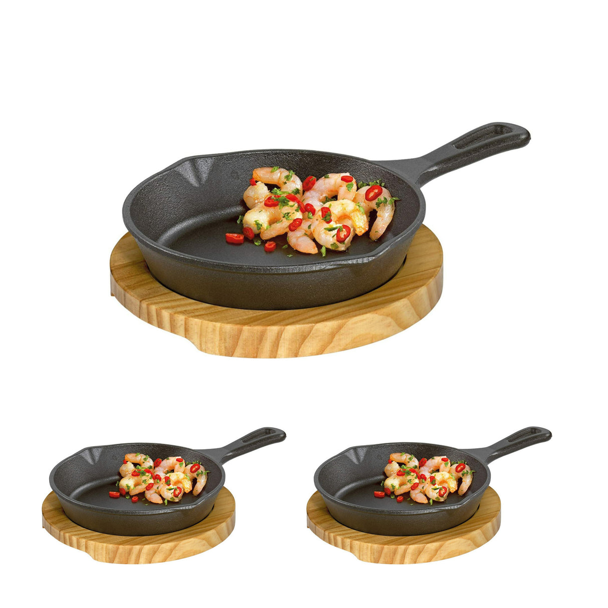 Kchenprofi Serving Pan Round (Black) With Wooden Board (3 pack)