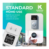 Kratos Power 24 Volt Transformer C-Wire Adapter (White) with Adapter Clips