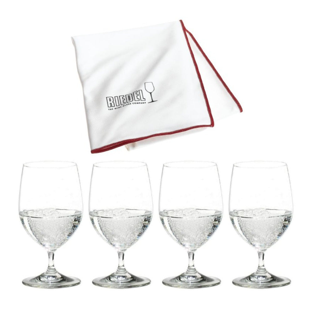 Riedel Vinum Water Glass (Set of 4) with Large Microfiber Polishing Cloth