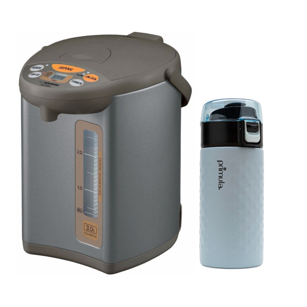 Zojirushi CD-WCC30 Micom Water Boiler and Warmer (Silver Dark Brown) Bundle