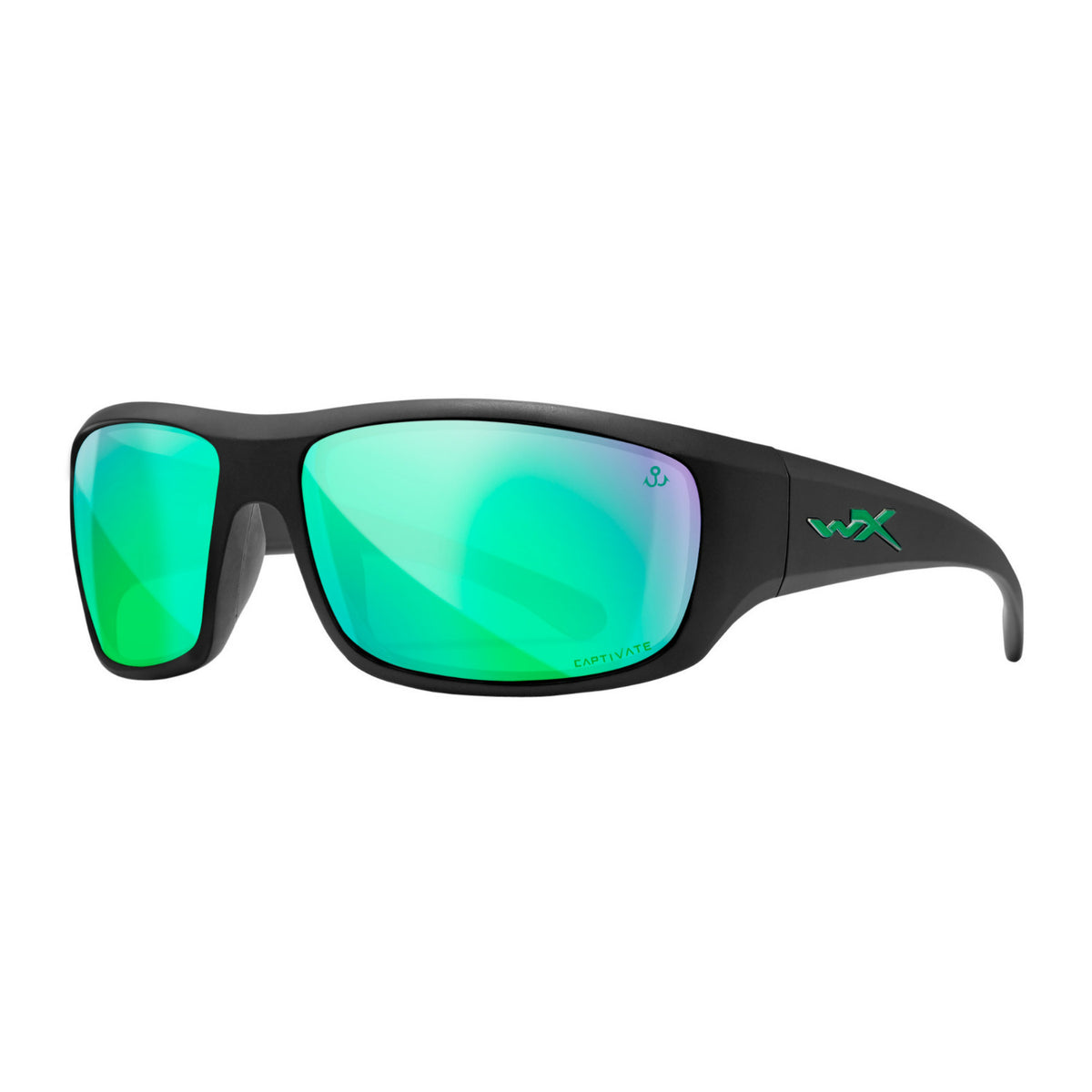 Wiley-X WX Omega Sunglasses (Captivate Polarized Green Mirror Lens, Black Frame)