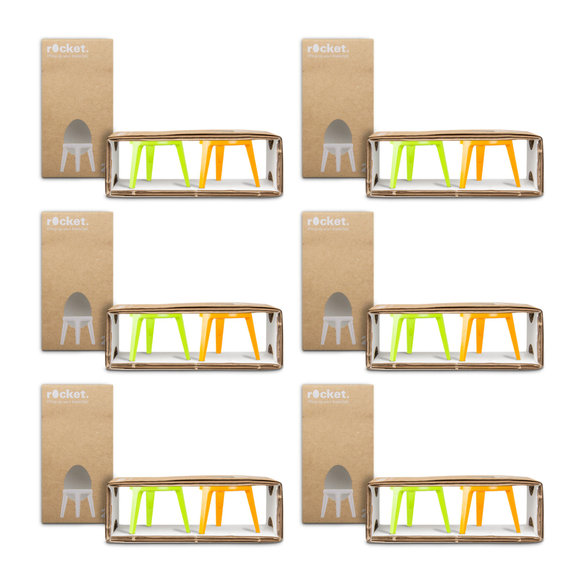 Brainstream Rocket Tripod Egg Cup Gift Set (2-Piece, Lime and Orange) (6-Pack)