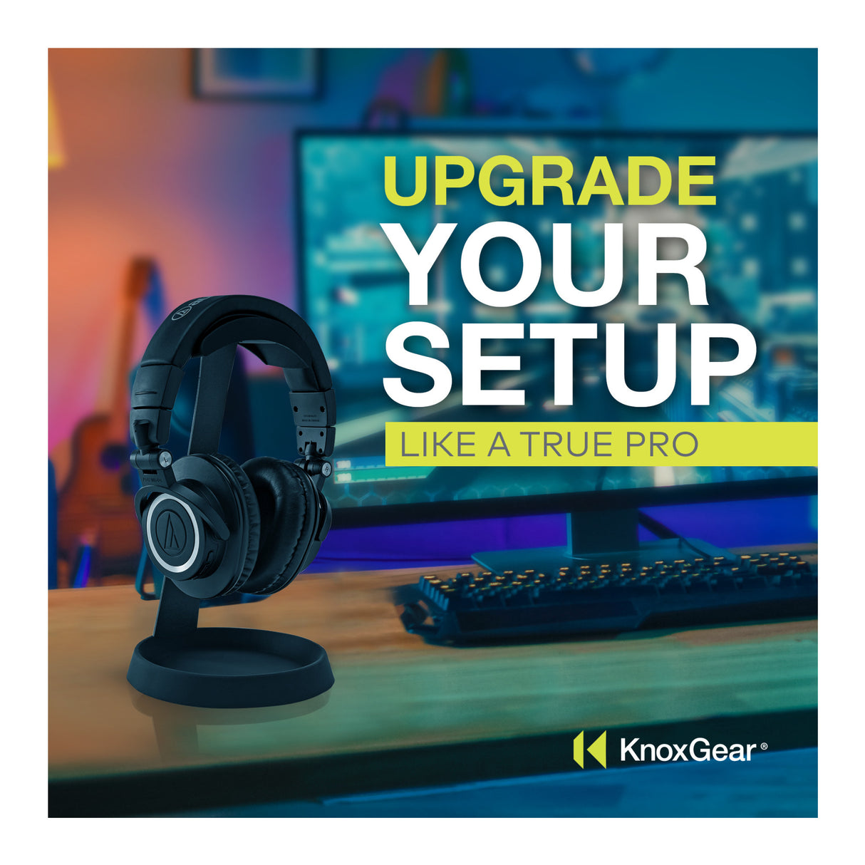 Knox Gear Aluminum Headphone Stand for Desk with Solid Base Mount (Black)