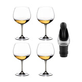Riedel VINUM Montrachet/Chardonnay Glasses (4) and Wine Pourer with Stopper