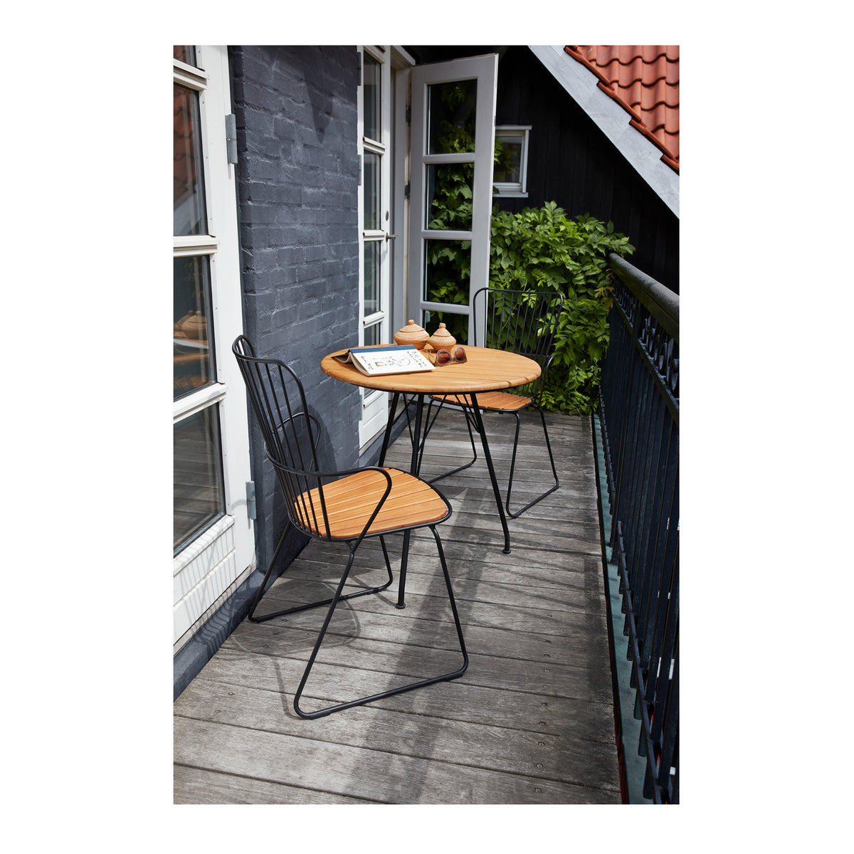 Houe CIRCUM Caf Table with Bamboo Top (Black, Powder Coated Steel Frame) (Open Box)