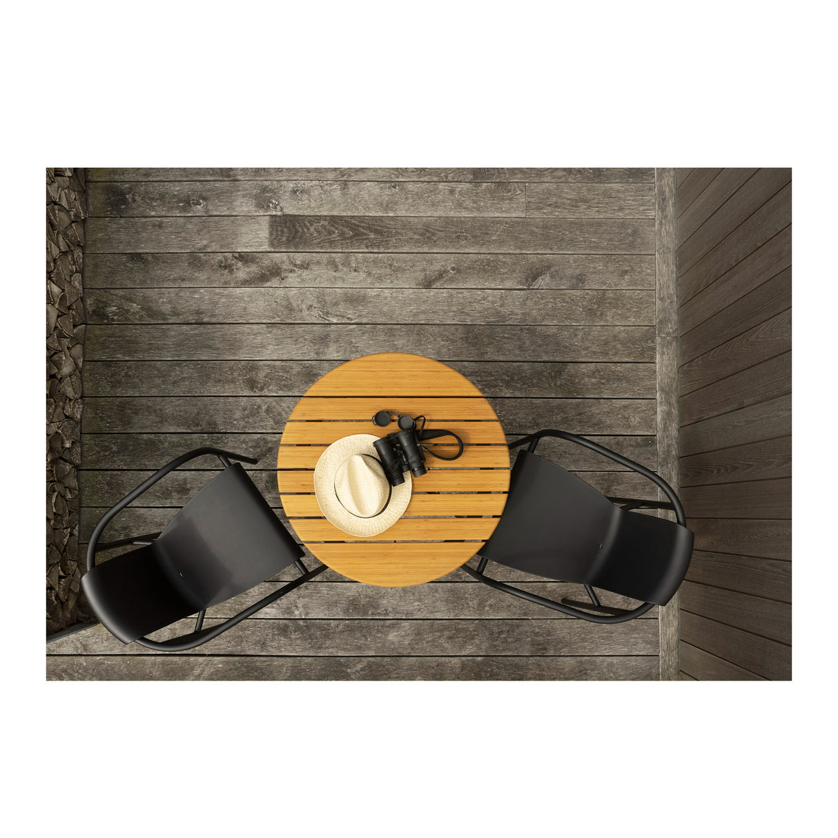 Houe CIRCUM Caf Table with Bamboo Top (Black, Powder Coated Steel Frame)