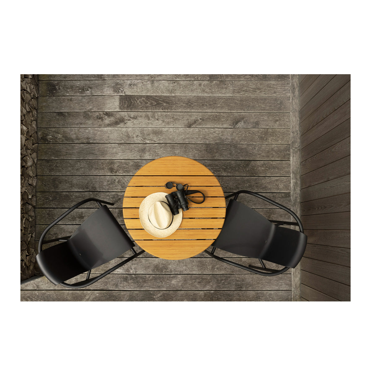 Houe CIRCUM Caf Table with Bamboo Top (Black, Powder Coated Steel Frame) (Open Box)